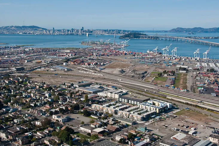 Aerial view of Ironhorse at Central Station in Oakland, California.