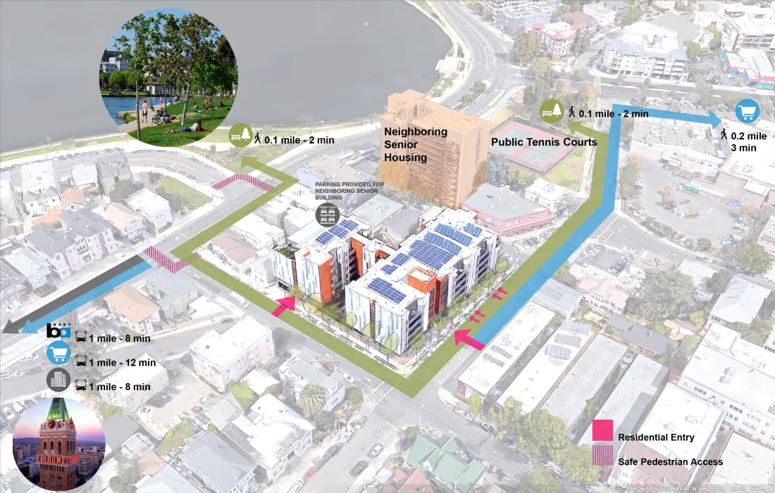 Walkability Diagram for Lakeside Senior Housing in Oakland, Ca.