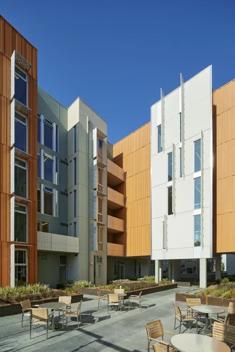 View of the courtyard in Lakeside Senior Housing in Oakland, Ca