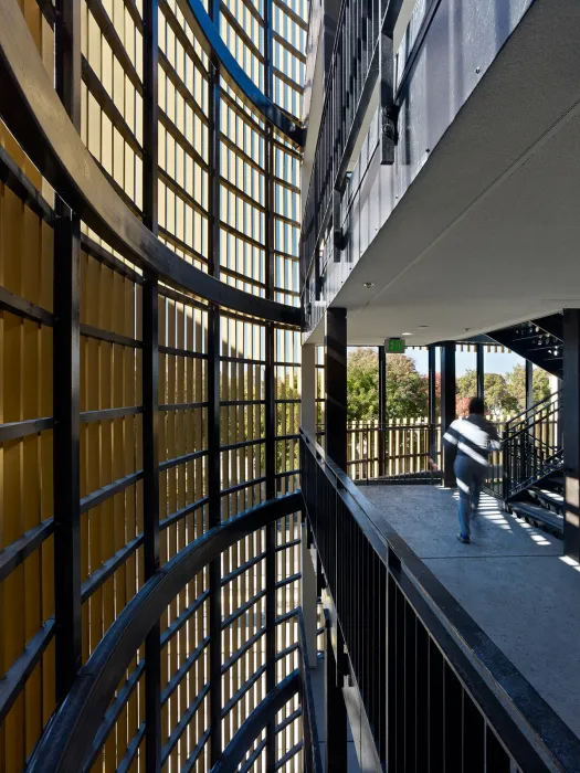 Open air-stair detail at La Valentina Station in Sacramento, Ca.