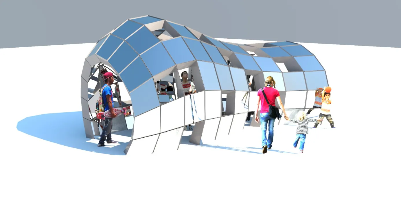 Rendering of DBA's installation, PeepSHOW 2.0, for the Market Street Prototyping Festival in San Francisco.