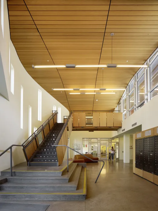 Interior lobby at Tassafaronga Village in East Oakland, CA. 