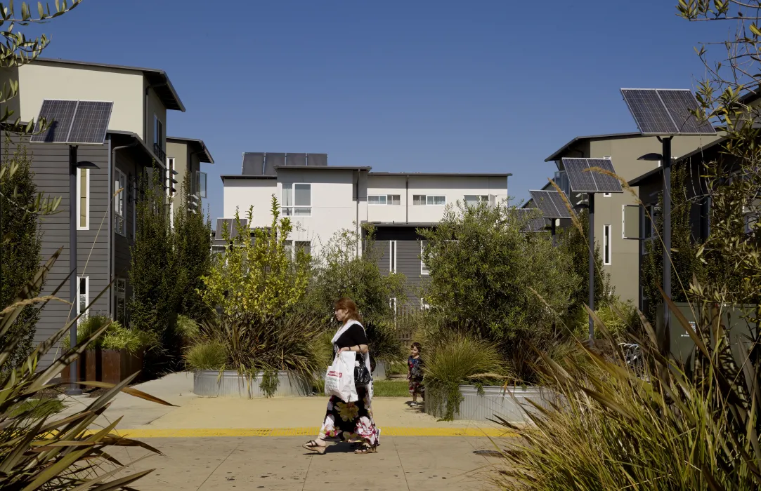 Exterior view of Tassafaronga Village in East Oakland, CA. 