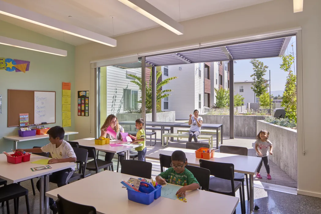 Community room at Onizuka Crossing Family Housing in Sunnyvale, California.