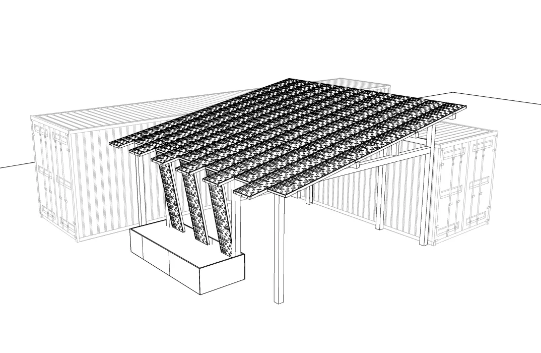 Rendering of the Farm2Market Shade Trellis from above in Alameda, California.