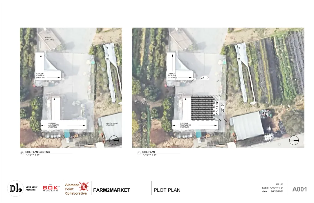 Site plan for Farm2Market Shade Trellis in Alameda, California.