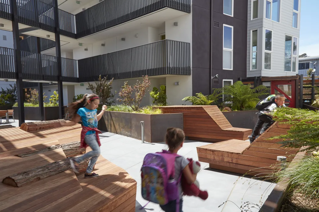 Kids at play in Pacific Pointe Apartments in San Francisco, CA.