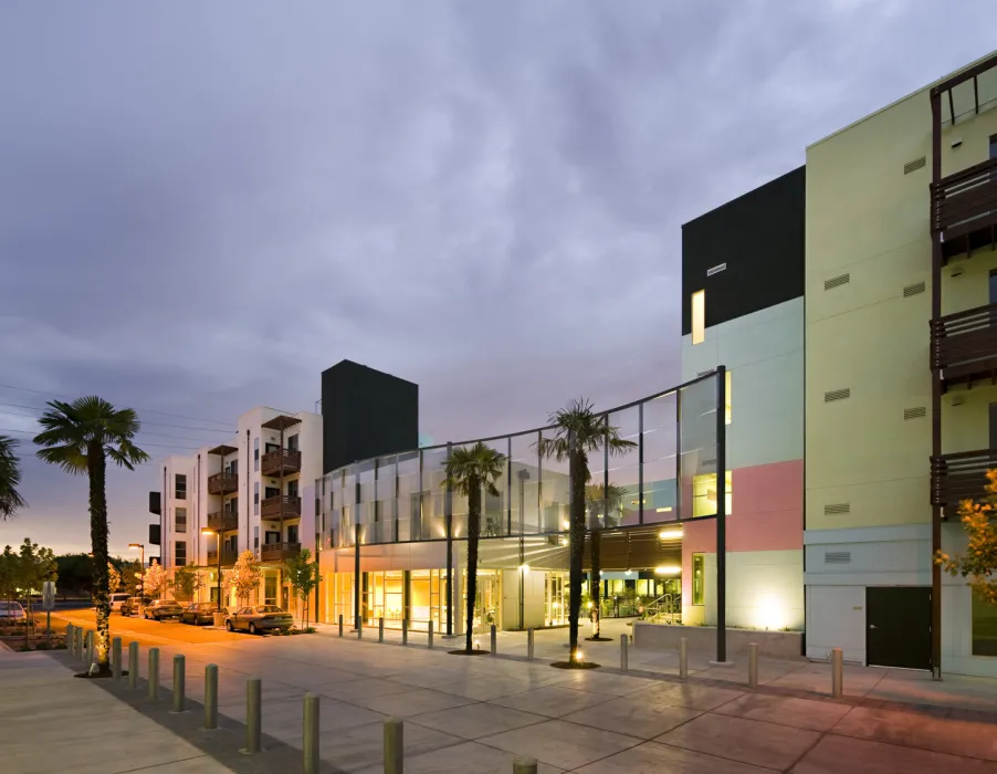 Entrance to the community center at Paseo Senter in San Jose, California.