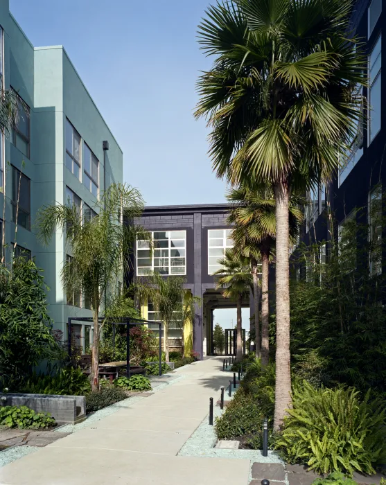 Main courtyard at Pacific Cannery Lofts in Oakland, California.