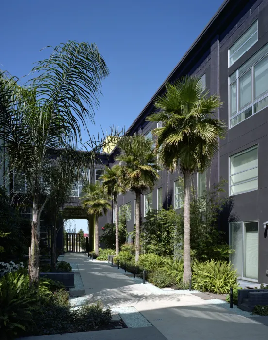 Main courtyard at Pacific Cannery Lofts in Oakland, California.