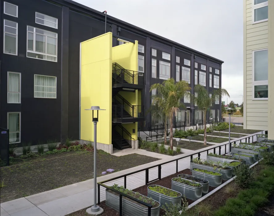 Pedestrian mews along the north side of Pacific Cannery Lofts in Oakland, California.