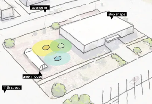 Sketch of program areas for Gather Garden in San Francisco.