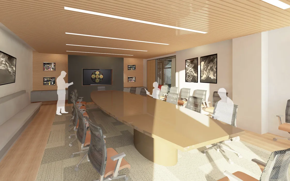 Interior rendering of the conference room for Local 38 Plumbers Union Hall in San Francisco. 