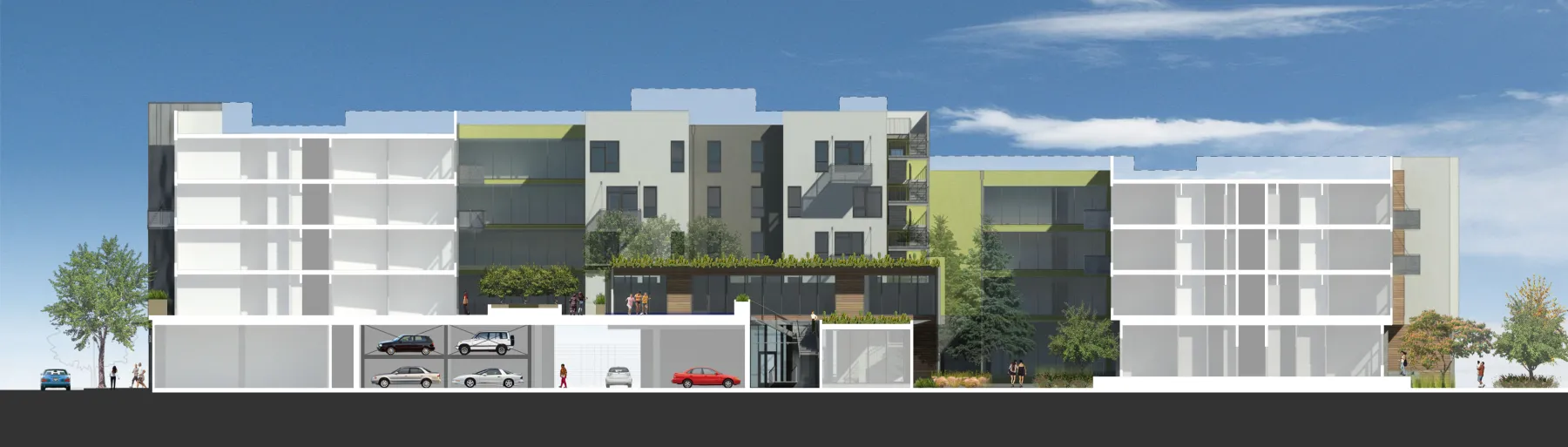 Rendered street view of Five88 in San Francisco from the east west.