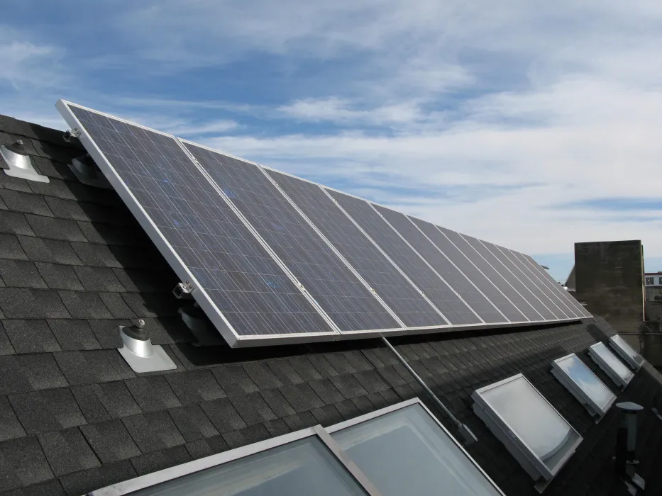 Solar panels on the roof of Shotwell Design Lab in San Francisco.