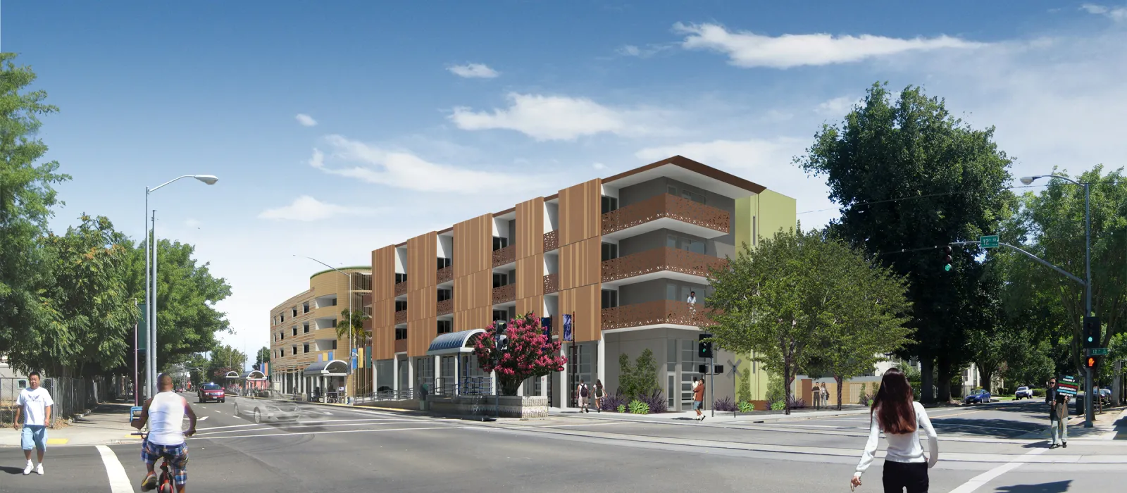 Exterior rendering of La Valentina Station in Sacramento, Ca.