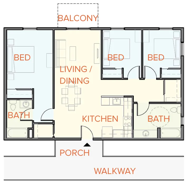 Unit plan of Lee Walker Heights in Asheville, North Carolina.