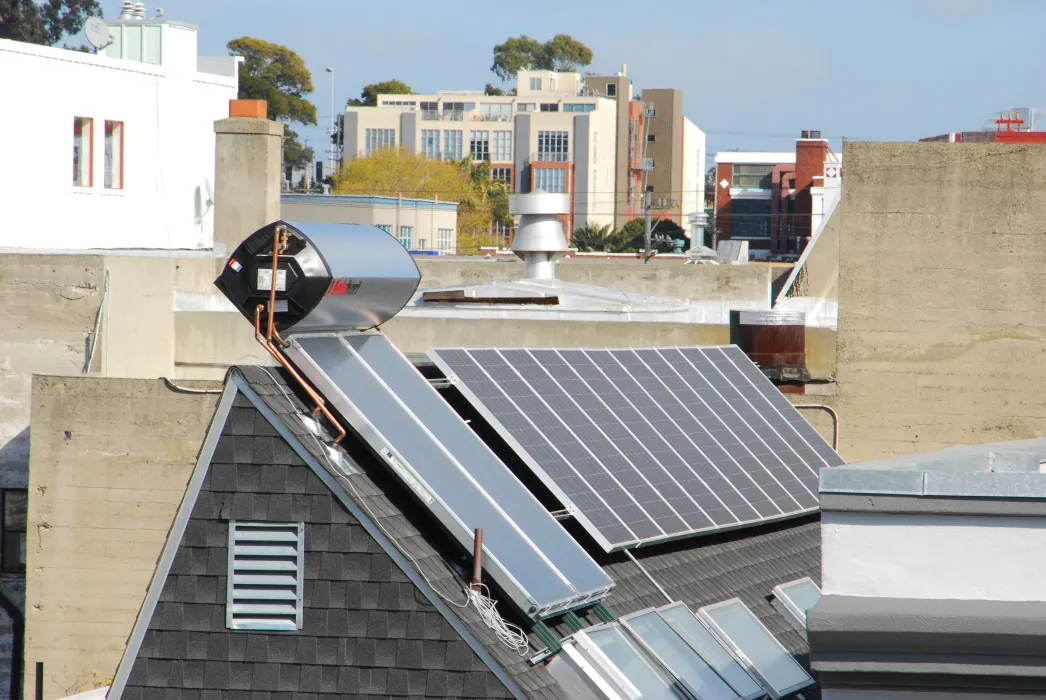 Solar panels on the roof of Shotwell Design Lab in San Francisco.