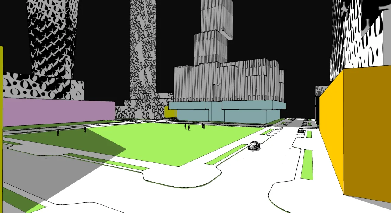 Rendering of the park in the middle of humanCITY.