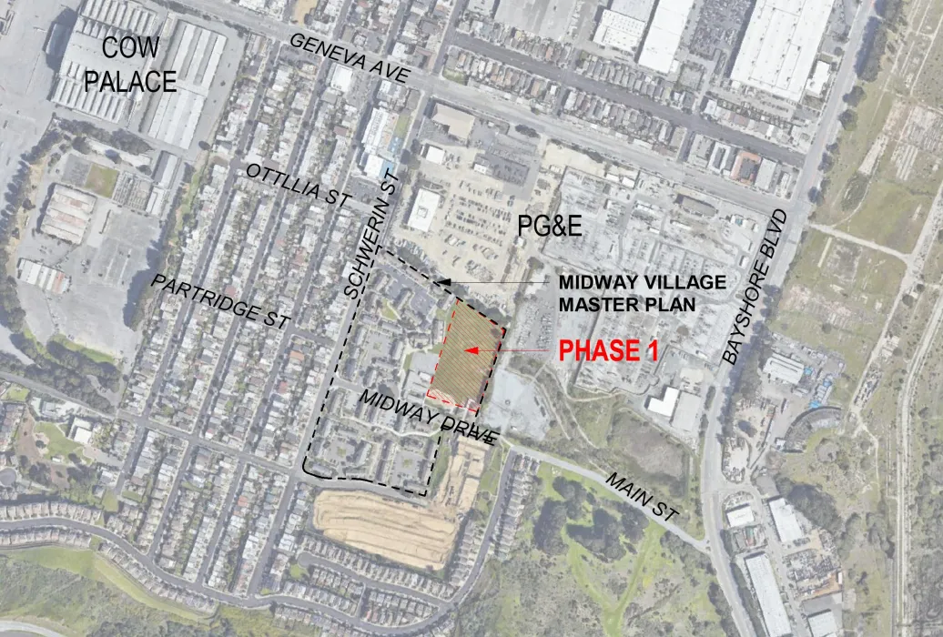 Vicinity map for Midway Village Phase 1 in Daly City, Ca.