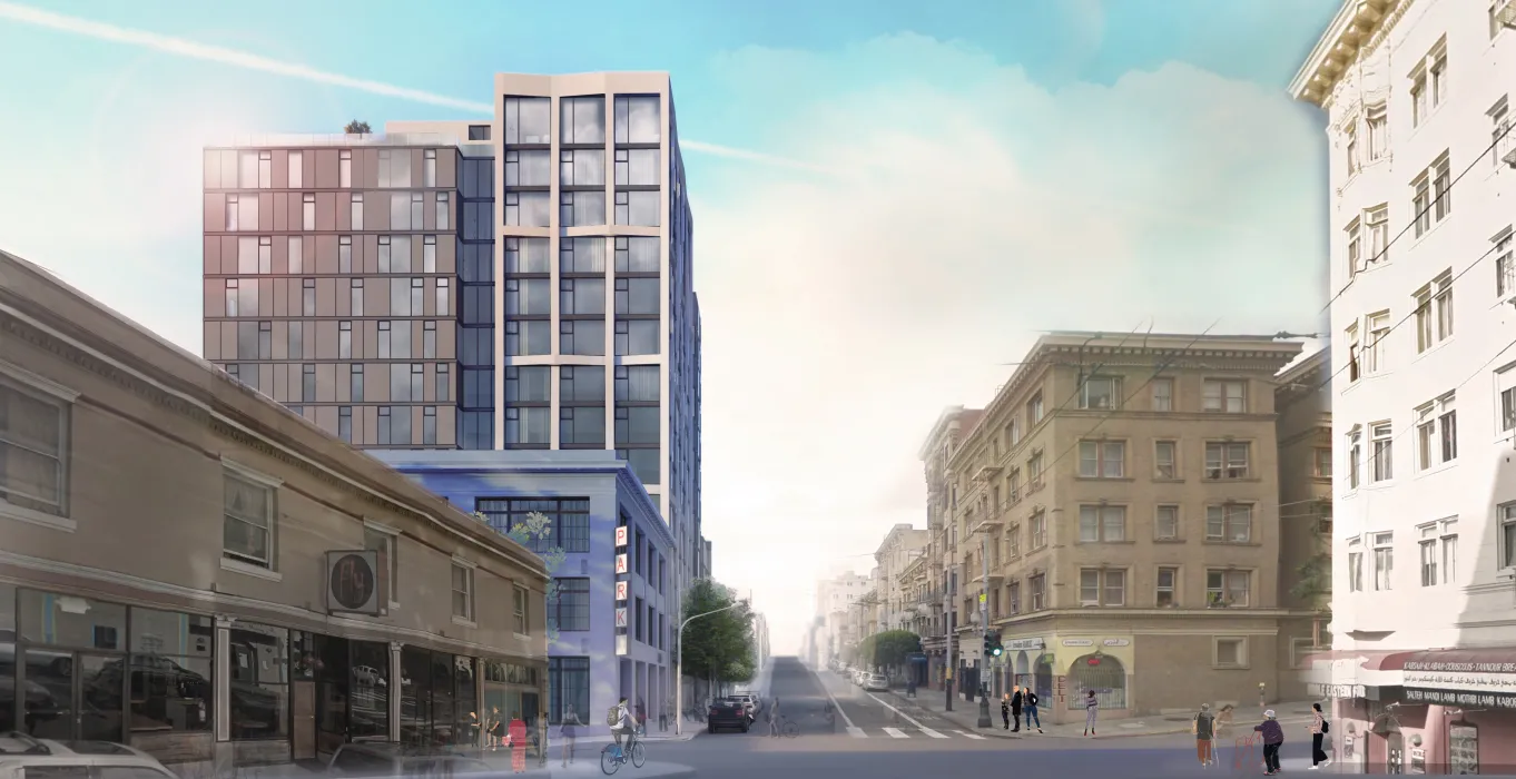 Exterior rendering of 1101 Sutter in San Francisco.