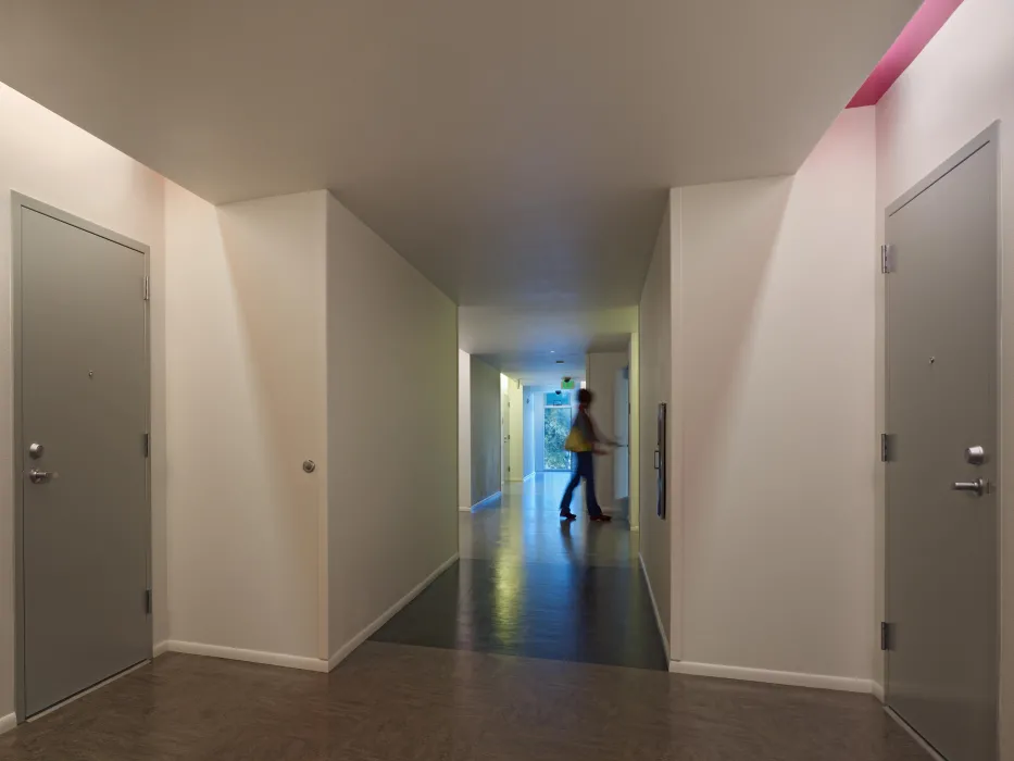 Residential corridor at Richardson Apartments in San Francisco.