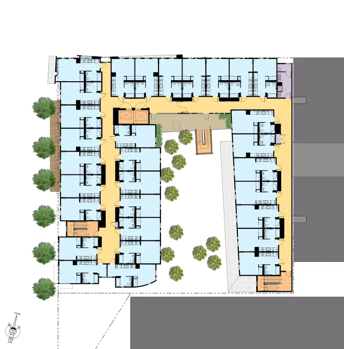 Upper level plan for Richardson Apartments in San Francisco.