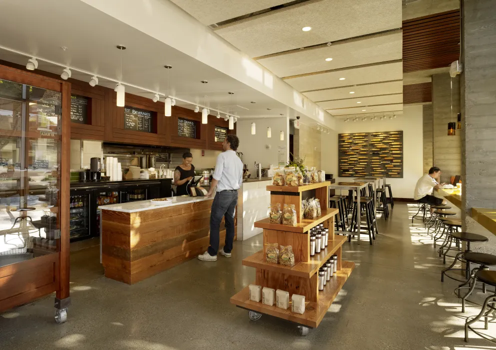 Interior of Hayes Valley Bakeworks in the retail corner of Richardson Apartments in San Francisco.