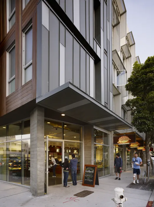 Corner retail space at Richardson Apartments, with Hayes Valley Bakeworks entry in San Francisco.