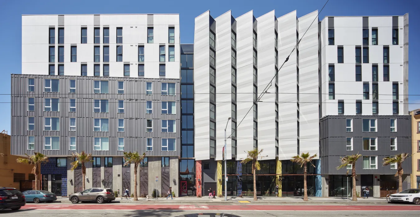 Building elevation from across Mission Street. 