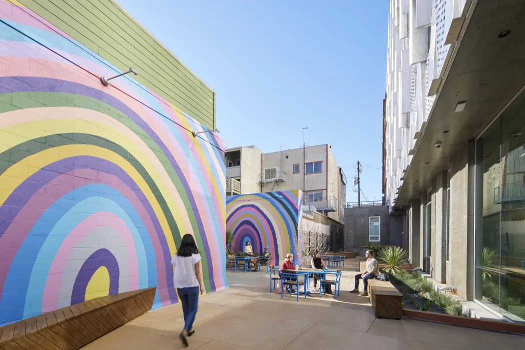 Residential courtyard inside Tahanan Supportive Housing in San Francisco.