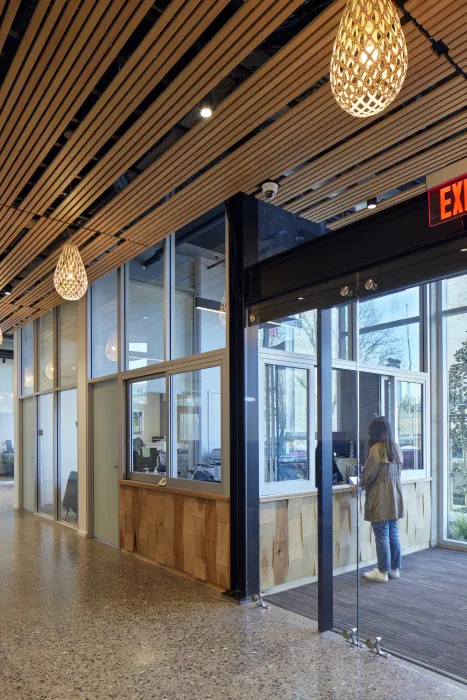 Entrance lobby inside Tahanan Supportive Housing in San Francisco.