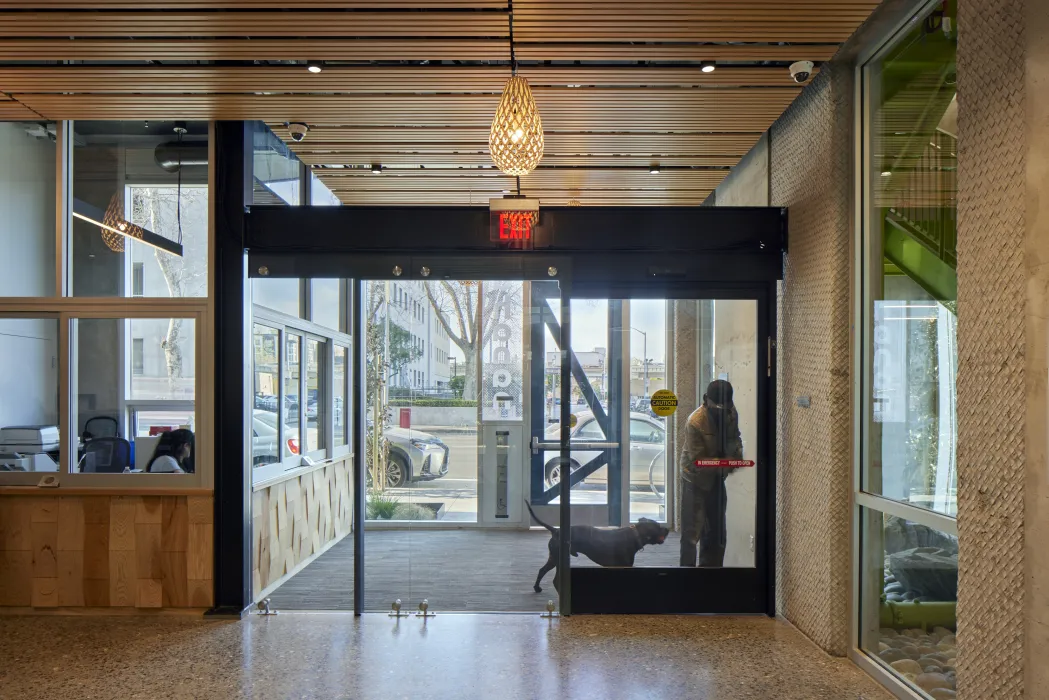 Entrance lobby inside Tahanan Supportive Housing in San Francisco.