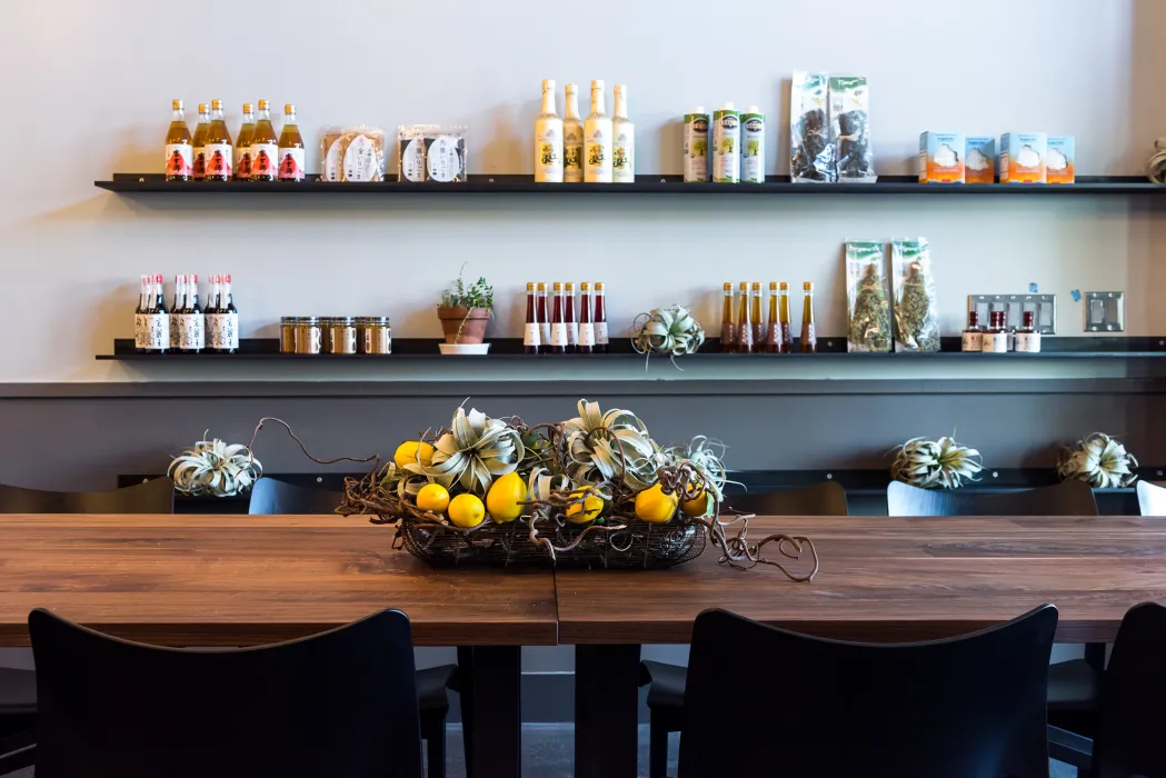 Custom adjustable height table at Civic Kitchen in San Francisco.