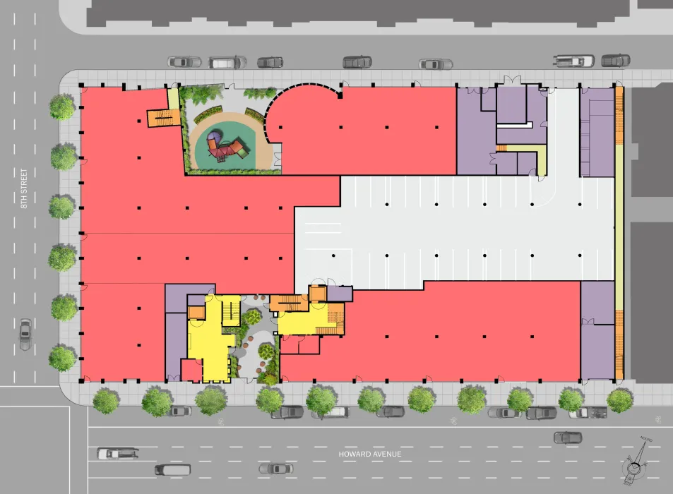 Ground level site plan for 8th & Howard/SOMA Studios in San Francisco, Ca.