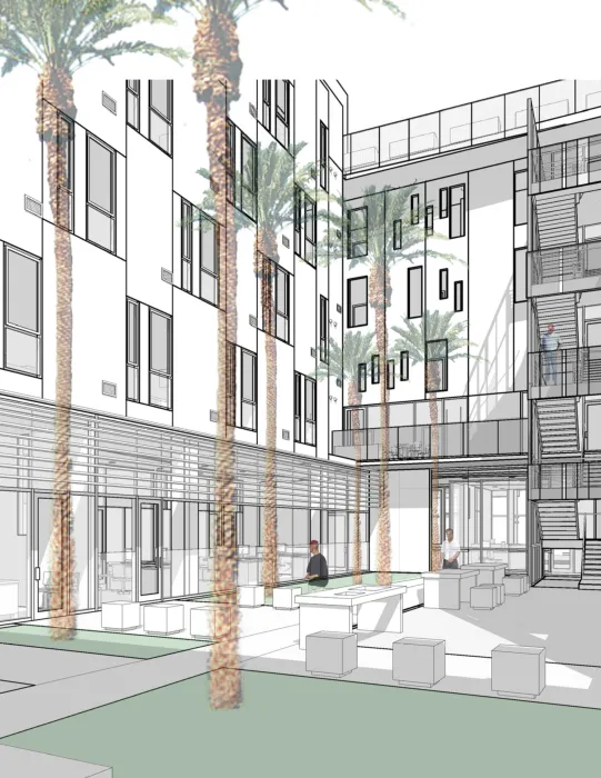 Rendering of the courtyard for Richardson Apartments in San Francisco.