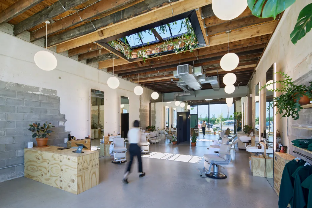 Interior view of the barbershop at the Bandsaw Building in Birmingham, Alabama.