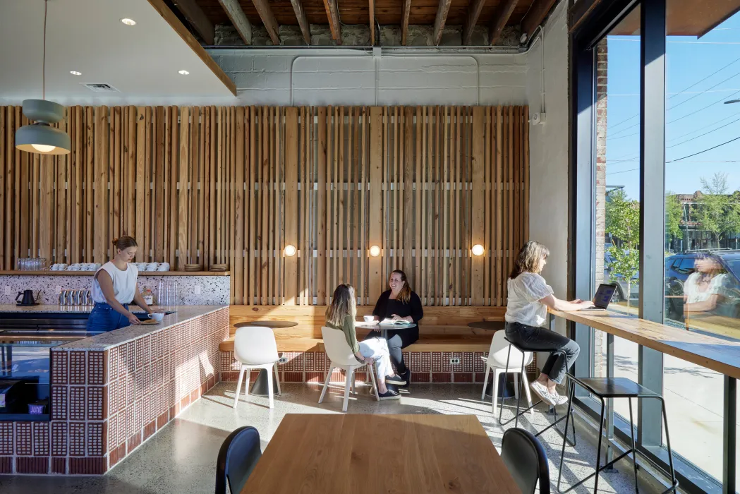  Interior view of the café at the Bandsaw Building in Birmingham, Alabama.