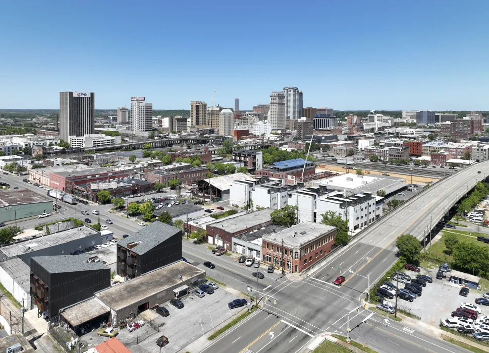 Aerial view of 2323 2nd Avenue South in Birmingham, Alabama.