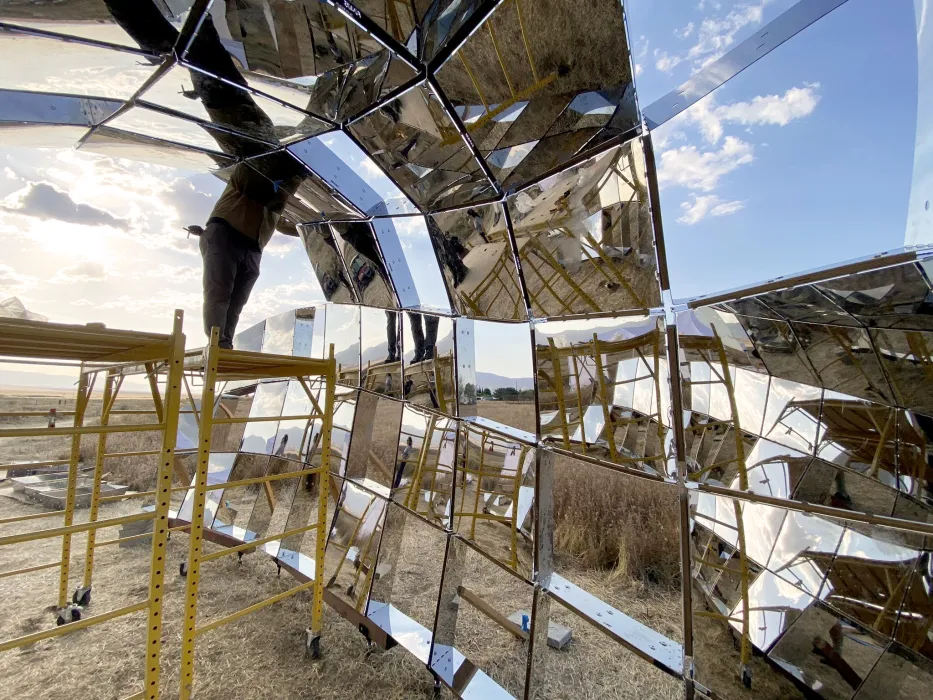 peepSHOW under construction in the desert in New Cuyama, California.