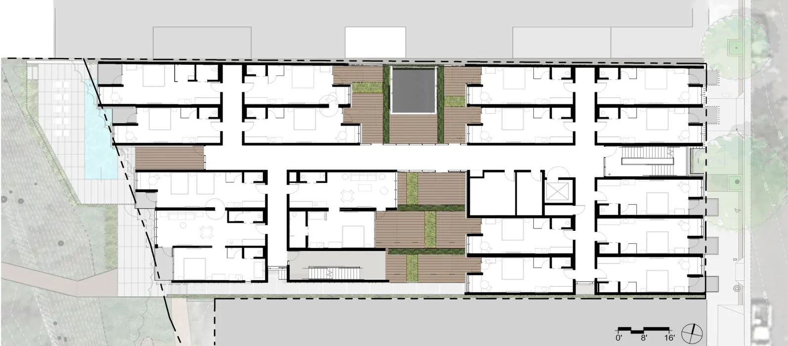 Upper level site plan for Harmon Guest House in Healdsburg, Ca.