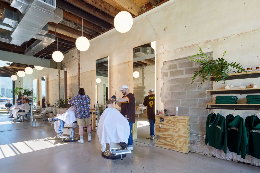Interior of the barbershop at the Bandsaw Building in Birmingham, Alabama.