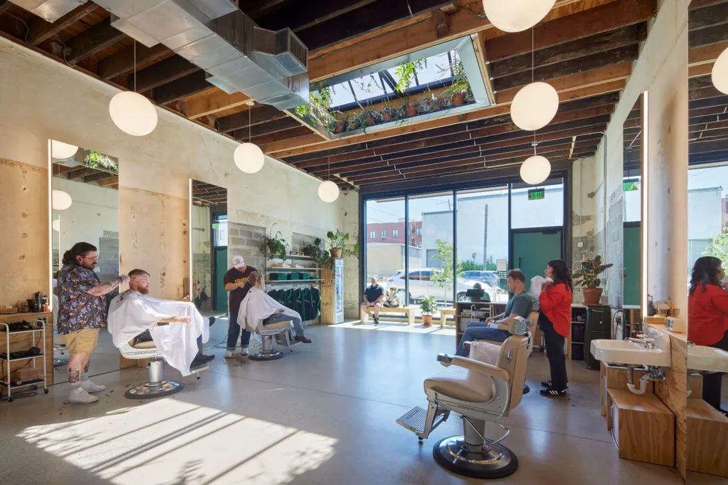 Interior of the barbershop at the Bandsaw Building in Birmingham, Alabama.