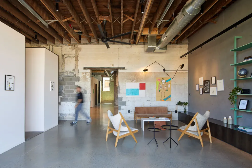 Office interior of Locke Contractors at the Bandsaw Building in Birmingham, Alabama.