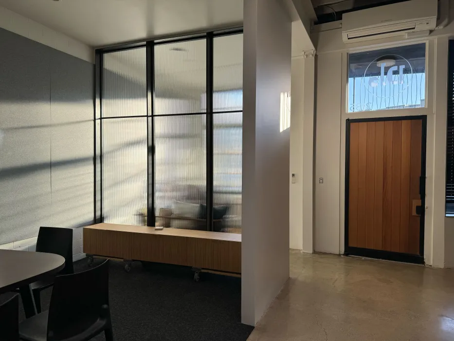 Interior view of the meeting area inside David Baker Architects Office in Oakland, California.