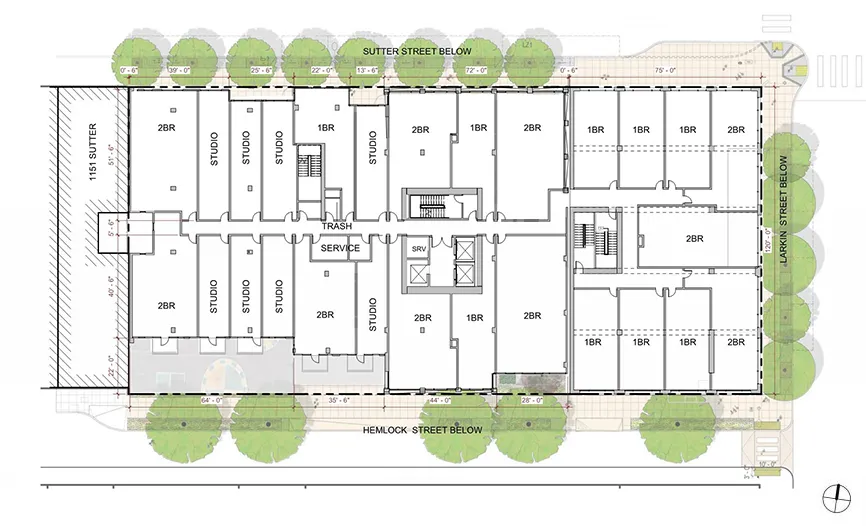 Third level site plan for 1101 Sutter in San Francisco.