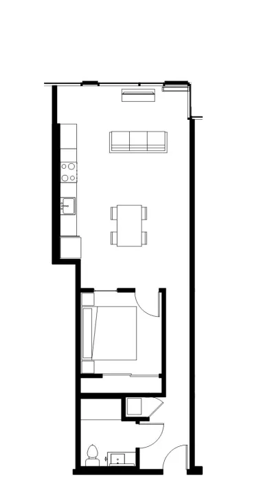 One bedroom floor plan for 1101 Sutter in San Francisco.