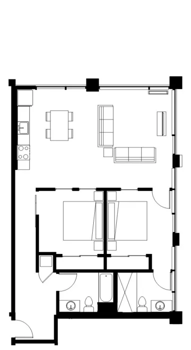 Typical two bedroom floor plan for 1101 Sutter in San Francisco.