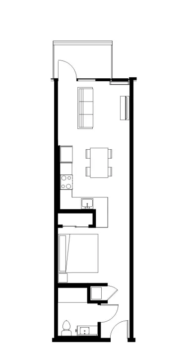 Typical studio floor plan for 1101 Sutter in San Francisco.