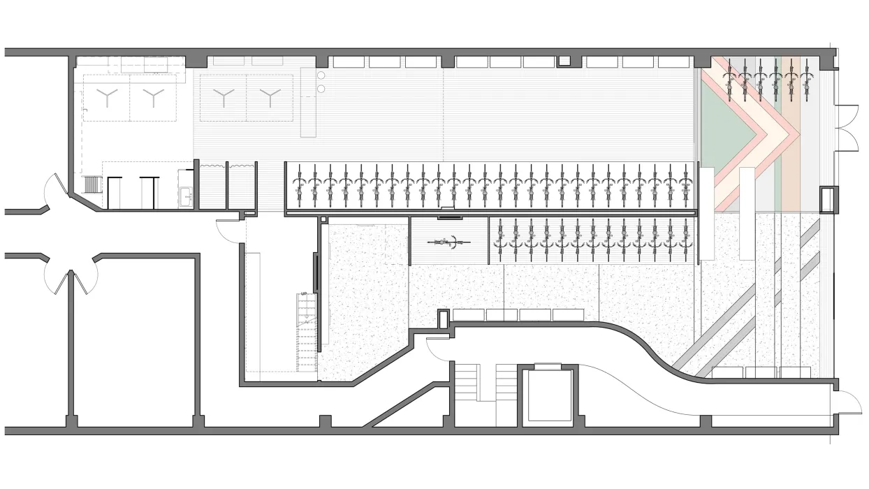 Floor plan with bicycle storage for Huckleberry Bicycles in San Francisco.